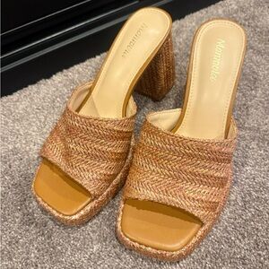 Tan Woven Block Heel Sandals